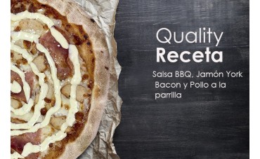Quality Receta: salsa Barbacoa, jamón york, queso, pollo y bacon